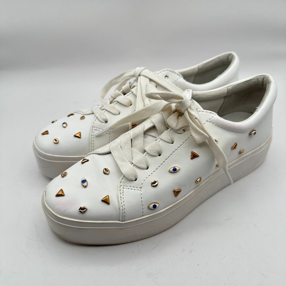 Katy Perry The Dylan Sneaker Shoes Women 6.5 White Platform Third Eye Stud Charm